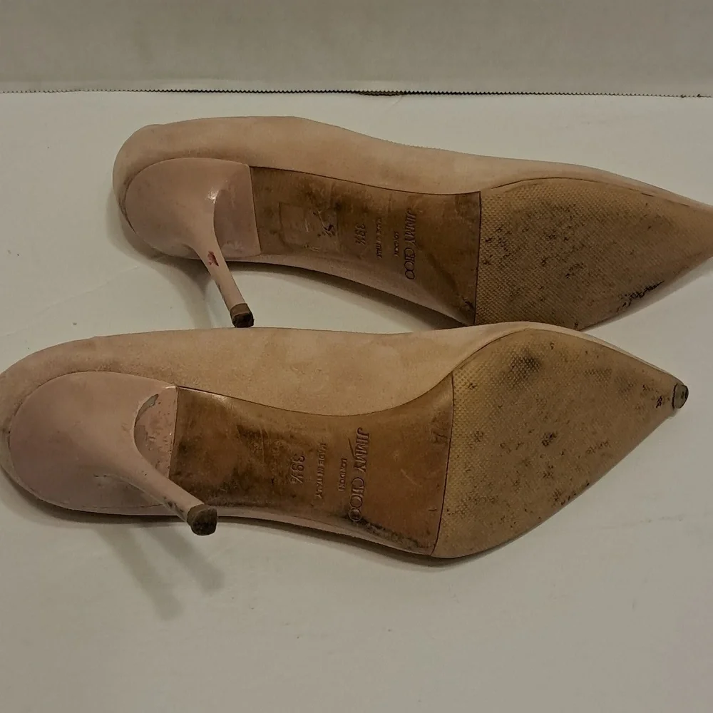 Jimmy Choo Nude Suede Pointed-Toe Pumps